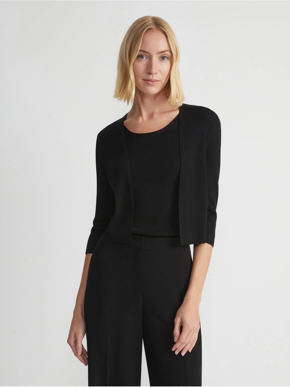 LAFAYETTE 148 NY BLACK FINESPUN VOILE OPEN-FRONT CROPPED CARDIGAN SIZE XXL‎